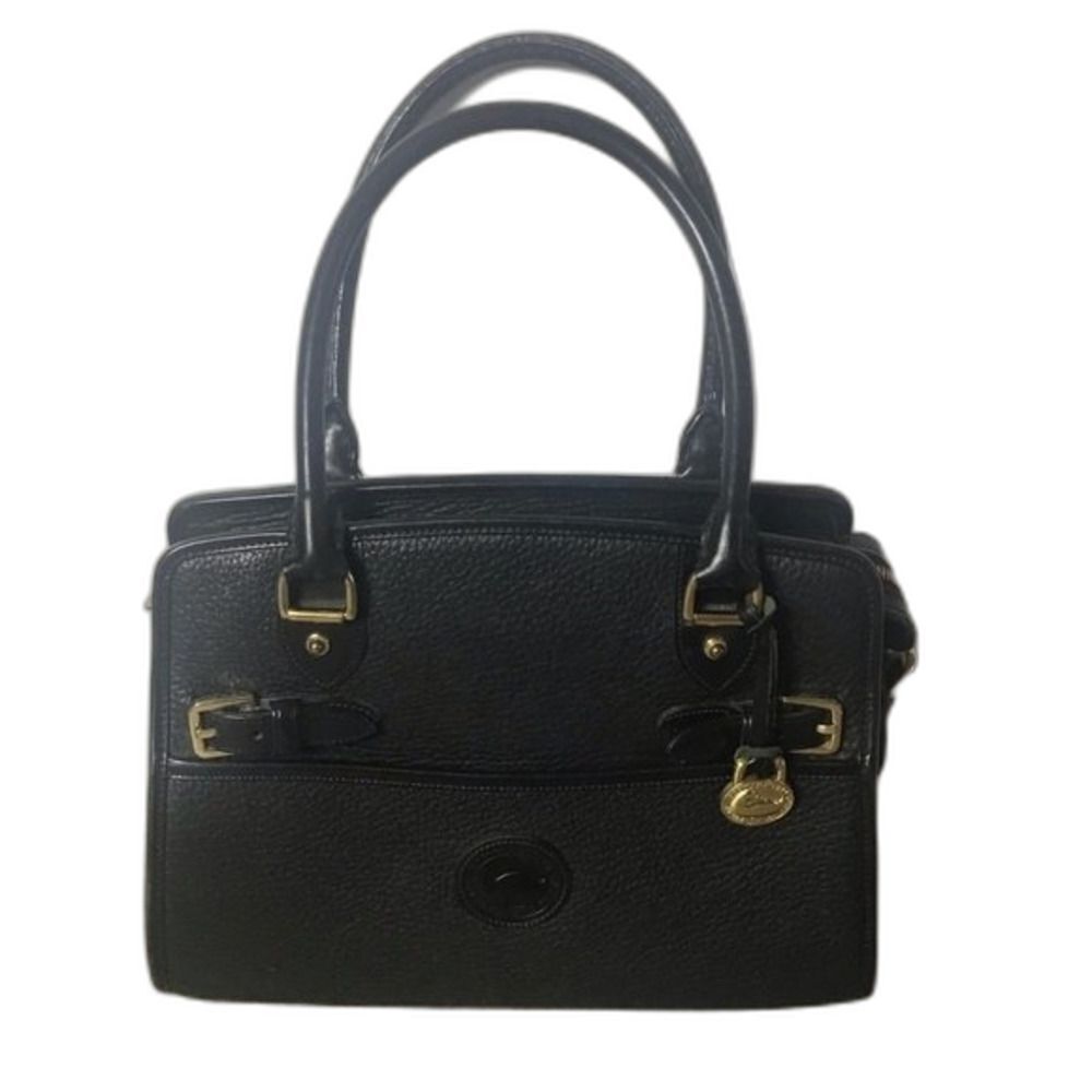 Vintage Dooney & Bourke Buckle Satchel Pebbled Leather Bag Black